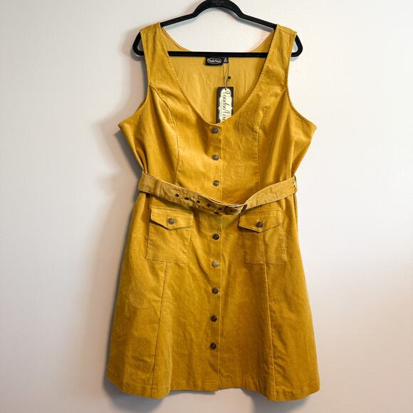 Voodoo Vixen Corduroy A-Line Button Front Dress Mustard NWT Size 3X US 16/18 - Picture 6 of 15
